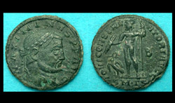 Maximinus II DAIA, Follis, Jupiter holding Thunderbolt reverse